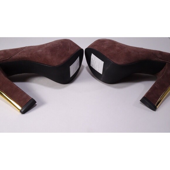 THEYSKENS' THEORY Women's ELYSE Platform Brown Gold High Pumps Sz 37 NWOB 989 - Picture 9 of 16